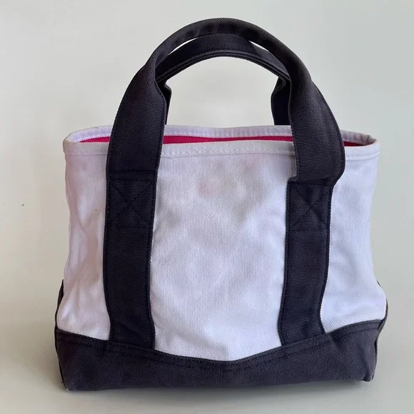 SOLD❗️ Polo Ralph Lauren Small Canvas Tote Big Pony Logo White Blue Preppy Bag - Picture 3 of 11